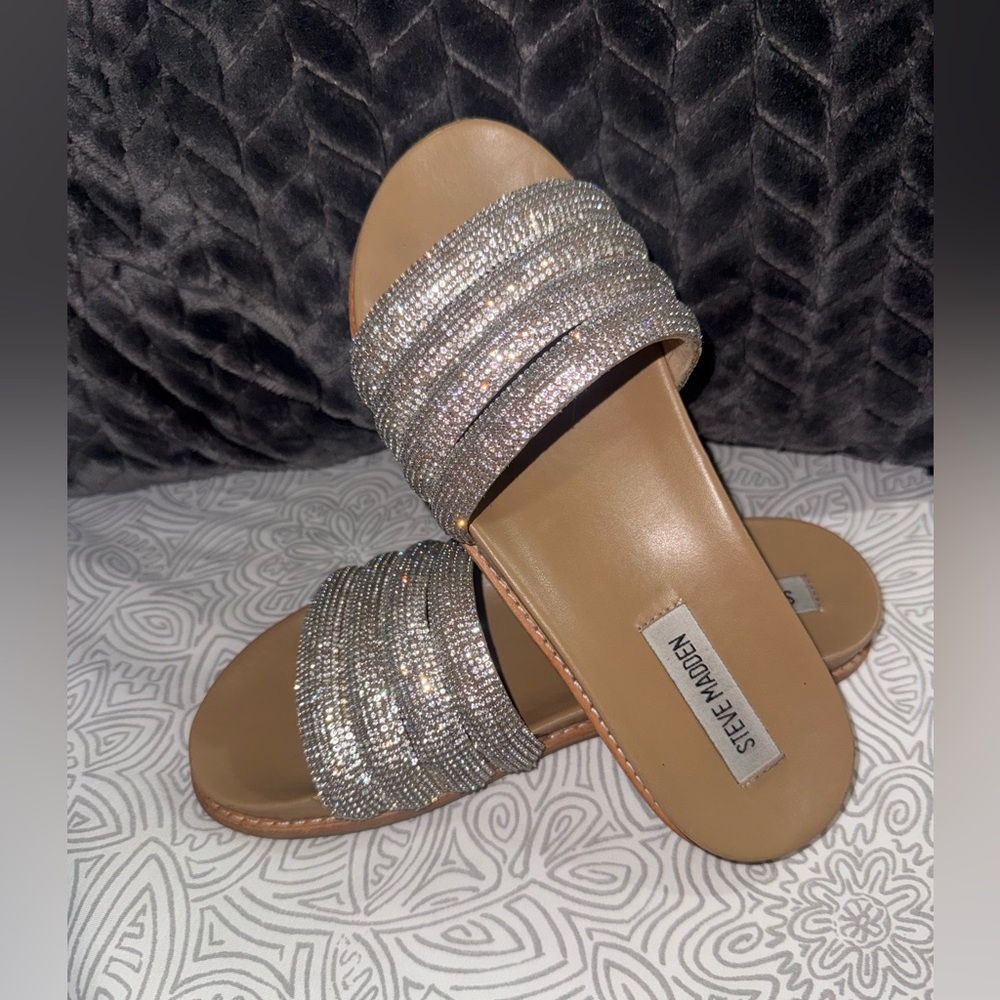 Steve Madden Glittering Silver Slide Sandals